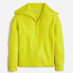JCREW 1/4 Zip Bright Yellow Knit High Collar Alpaca Wool Sweater Womens M